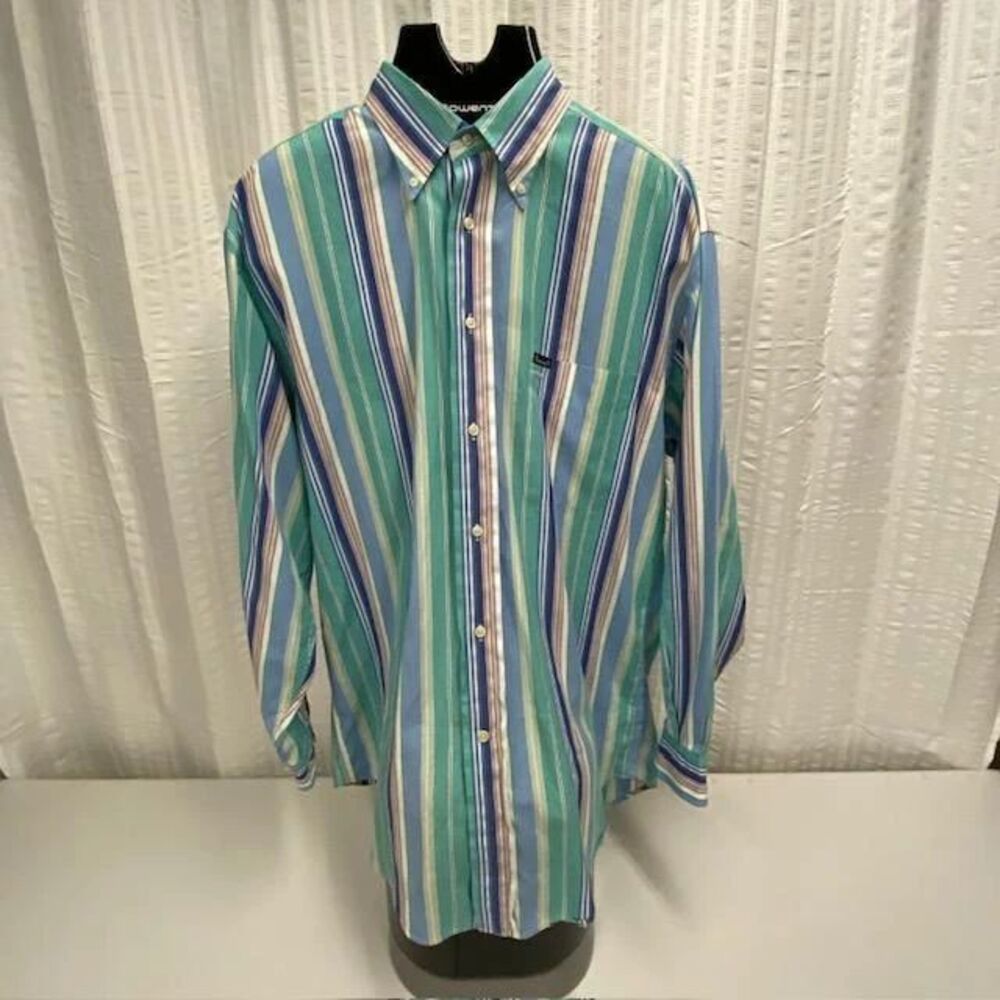 Vintage 1998 Faconnable Shirt Mens L Multicolor Stripe Cotton Button Down(323-3)